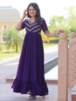 Pretty Purple Georgette Beads Work Festival Wear Gown