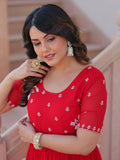 Delicate Red Georgette Embroidered Festival Wear Gown