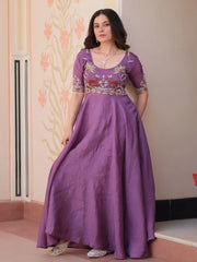 Sweet Purple Organza Beads Embroidered Festival Wear Gown