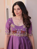 Sweet Purple Organza Beads Embroidered Festival Wear Gown