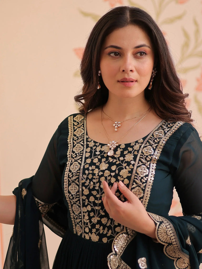 Timeless Blue Sequins Embroidered Traditional Gown With Dupatta