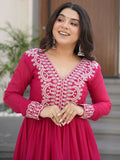 Intricate Pink Georgette Thread Embroidered Traditional Gown