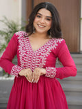 Intricate Pink Georgette Thread Embroidered Traditional Gown