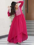 Intricate Pink Georgette Thread Embroidered Traditional Gown