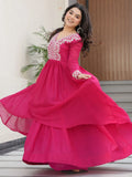 Intricate Pink Georgette Thread Embroidered Traditional Gown