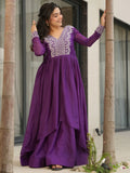 Impressive Purple Thread Embroidered Georgette Gown