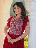 Mesmerizing Red Georgette Beads Embroidered Traditional Gown