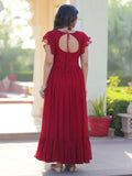 Mesmerizing Red Georgette Beads Embroidered Traditional Gown