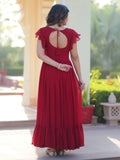 Mesmerizing Red Georgette Beads Embroidered Traditional Gown
