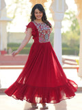 Mesmerizing Red Georgette Beads Embroidered Traditional Gown
