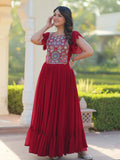 Mesmerizing Red Georgette Beads Embroidered Traditional Gown