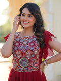 Mesmerizing Red Georgette Beads Embroidered Traditional Gown