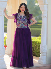 Dazzling Purple Georgette Sequins Embroidered Festival Wear Gown