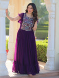 Dazzling Purple Georgette Sequins Embroidered Festival Wear Gown