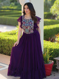 Dazzling Purple Georgette Sequins Embroidered Festival Wear Gown