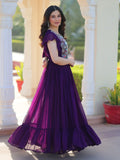 Dazzling Purple Georgette Sequins Embroidered Festival Wear Gown