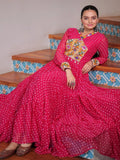 Marvelous Pink Bandhani Print Georgette Navratri Wear Gown