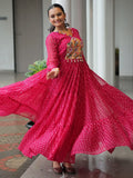 Marvelous Pink Bandhani Print Georgette Navratri Wear Gown