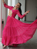 Marvelous Pink Bandhani Print Georgette Navratri Wear Gown