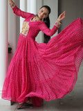 Marvelous Pink Bandhani Print Georgette Navratri Wear Gown