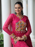 Marvelous Pink Bandhani Print Georgette Navratri Wear Gown