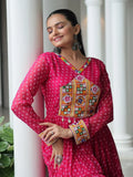 Marvelous Pink Bandhani Print Georgette Navratri Wear Gown