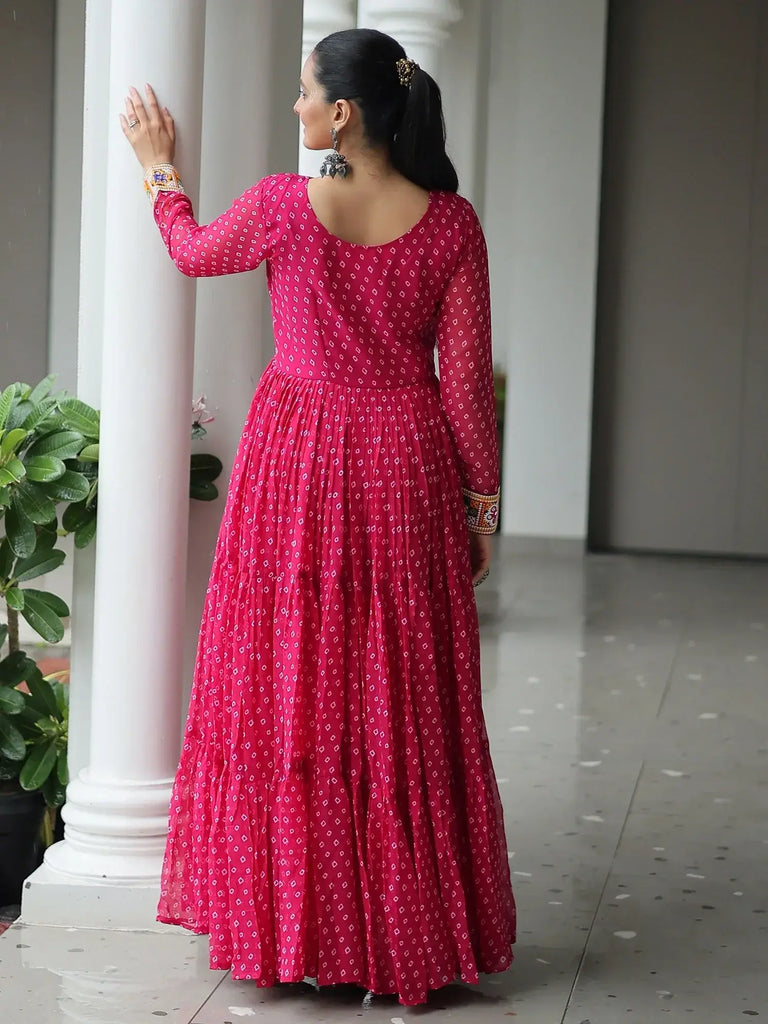 Marvelous Pink Bandhani Print Georgette Navratri Wear Gown