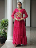 Marvelous Pink Bandhani Print Georgette Navratri Wear Gown