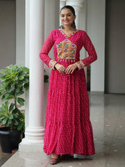 Marvelous Pink Bandhani Print Georgette Navratri Wear Gown
