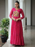 Marvelous Pink Bandhani Print Georgette Navratri Wear Gown