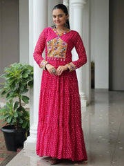 Marvelous Pink Bandhani Print Georgette Navratri Wear Gown