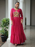 Marvelous Pink Bandhani Print Georgette Navratri Wear Gown