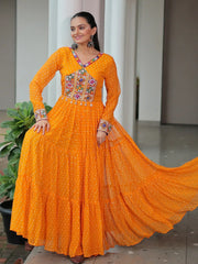 Impressive Yellow Kutchi Work Georgette Navratri Wear Gown