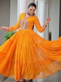 Impressive Yellow Kutchi Work Georgette Navratri Wear Gown