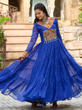 Alluring Blue Leheriya Print Georgette Traditional Gown
