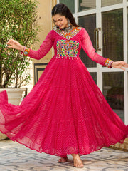 Sweet Pink Kutchi Work Georgette Festival Wear Gown