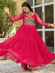 Sweet Pink Kutchi Work Georgette Festival Wear Gown