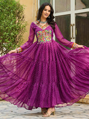 Delicate Wine Georgette Leheriya Print Navratri Wear Gown