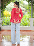 Regal Red Georgette Kutchi Work Navratri Wear Peplum Top