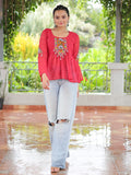 Regal Red Georgette Kutchi Work Navratri Wear Peplum Top