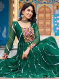 Timeless Green Georgette Leheriya Print Navratri Wear Gown