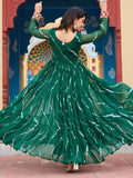 Timeless Green Georgette Leheriya Print Navratri Wear Gown