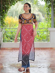 Stunning Black Rayon Patch Work Festival Wear Nayra Cut Kurti