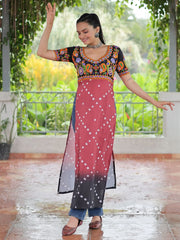 Stunning Black Rayon Patch Work Festival Wear Nayra Cut Kurti