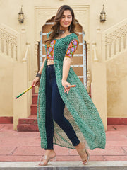 Delicate Green Georgette Bandhani Printed Front Slit Designer Kurti