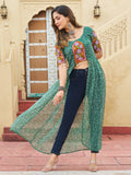 Delicate Green Georgette Bandhani Printed Front Slit Designer Kurti