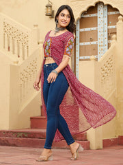 Sweet Maroon Kutchi Patch Work High Slit Navratri Wear Kurti