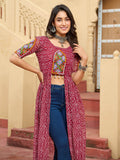 Sweet Maroon Kutchi Patch Work High Slit Navratri Wear Kurti