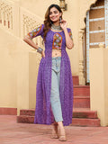 Charming Purple Bandhani Printed Long Slitted Navratri Special Kurti