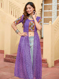 Charming Purple Bandhani Printed Long Slitted Navratri Special Kurti